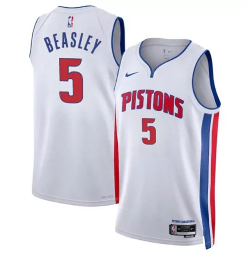 Malik Beasley 5 Detroit Pistons Jersey White Men NBA Red Blue Stitched
