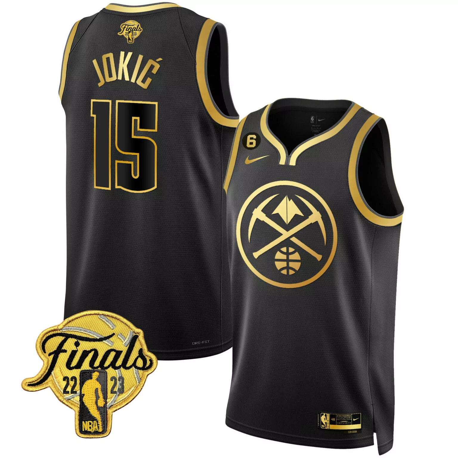 Nikola Jokic 15 Denver Nuggets Jersey Black NBA Finals 2023 2022 Men Gold All Stitched