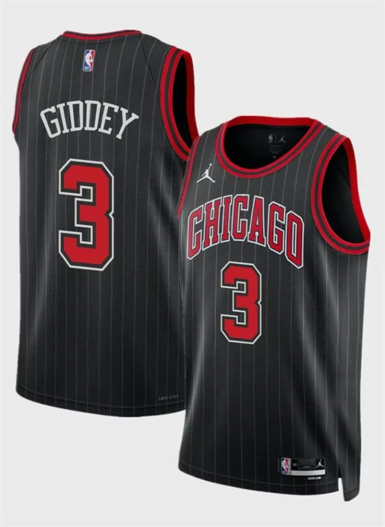 Josh Giddey 3 Chicago Bulls Jersey Black Men Pinstripe Red White Stitched