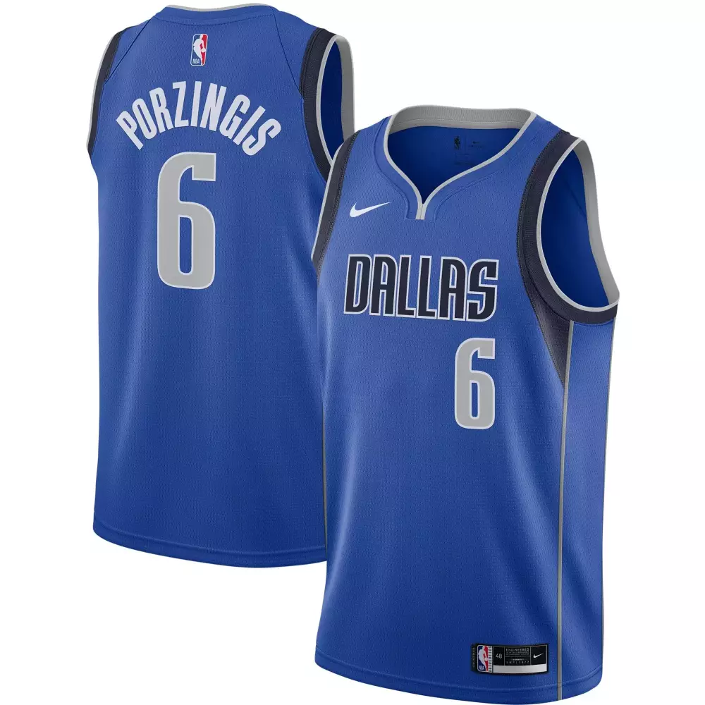 Kristaps Porzingis 6 Jersey Blue Dallas Mavericks Men White Gray Icon