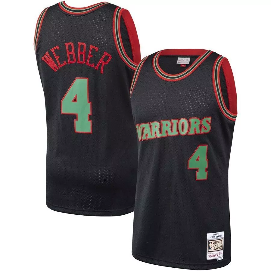 Chris Webber 4 Warriors Jersey Black Men Red Green Hardwood Classics Collection