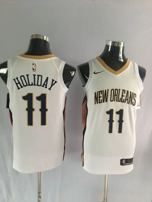 Jrue Holiday 11 Jersey White New Orleans Pelicans Men Navy Gold
