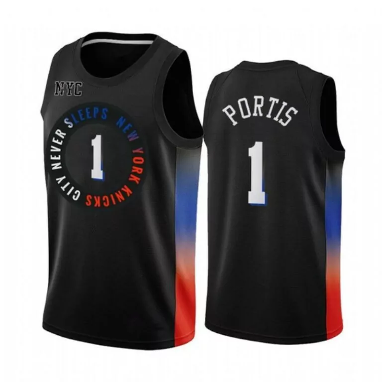 Bobby Portis 1 New York Knicks Jersey Black Men Split Design Blue Orange White