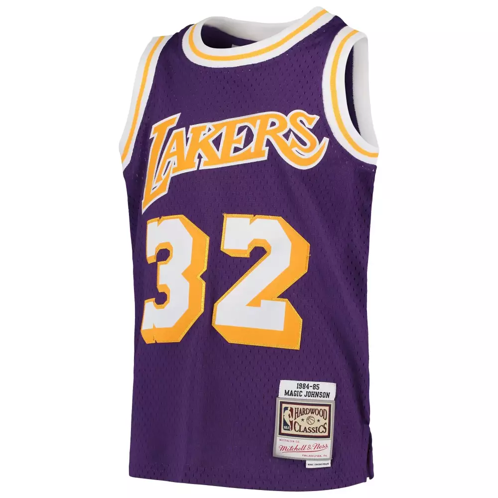 Magic Johnson 32 Lakers Jersey Purple 1984-85 Hardwood Classics Men Yellow White