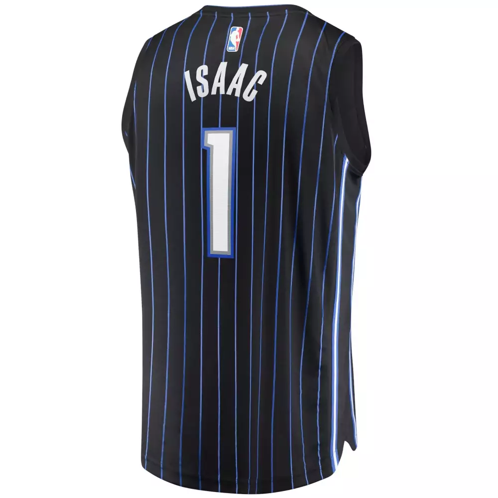 Jonathan Isaac 1 Orlando Magic Jersey Black Men Pinstripe Blue White Icon