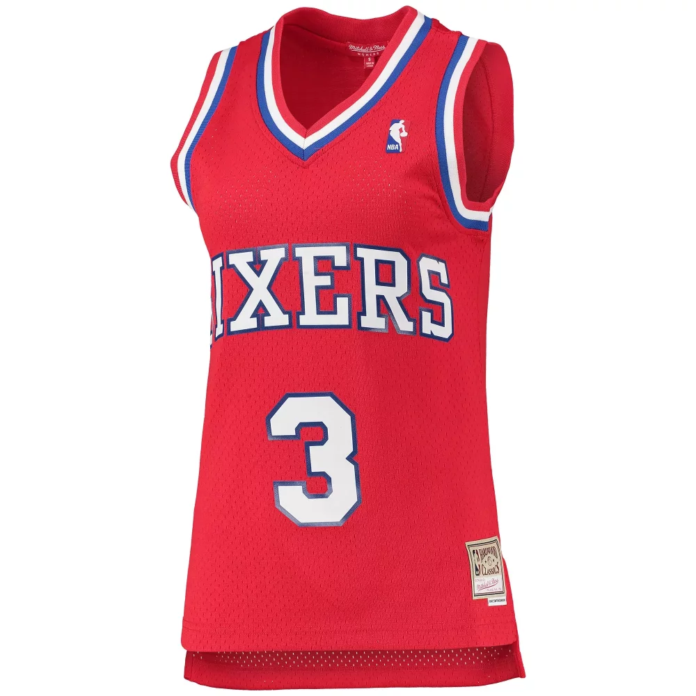 Curry 3 76ers Jersey Red Mitchell Ness Classics Men Player Blue White Hardwood Swingman