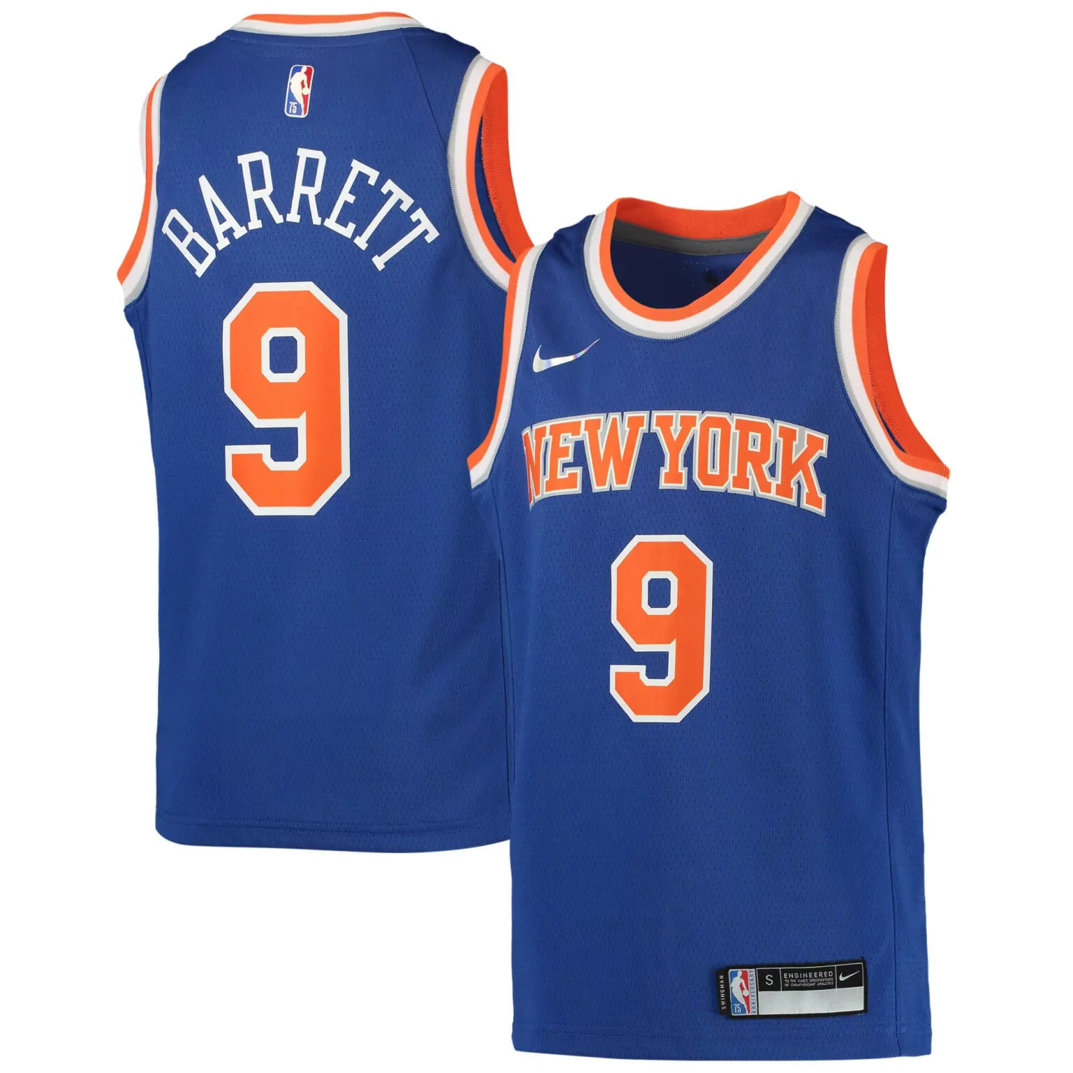 Rj Barrett 9 New York Knicks Jersey Blue 75th Anniversary Men Swingman Orange White