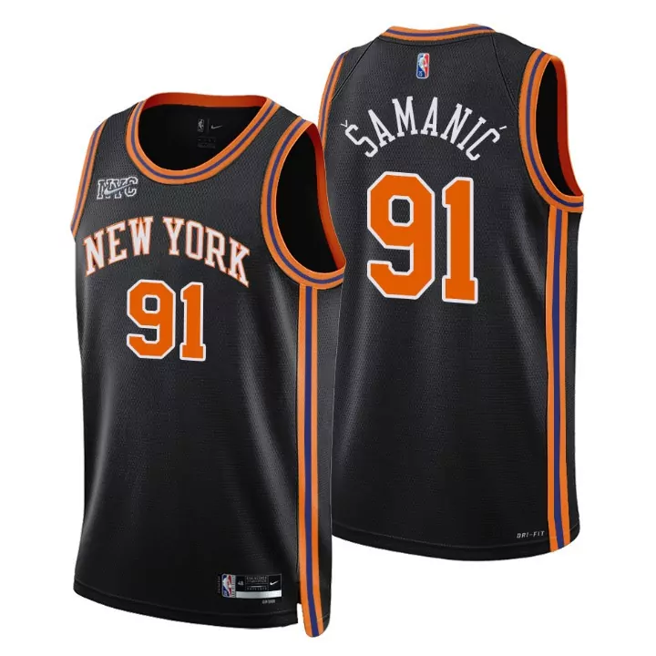 Luka Samanic 91 New York Knicks Jersey Black Men NBA Orange Blue