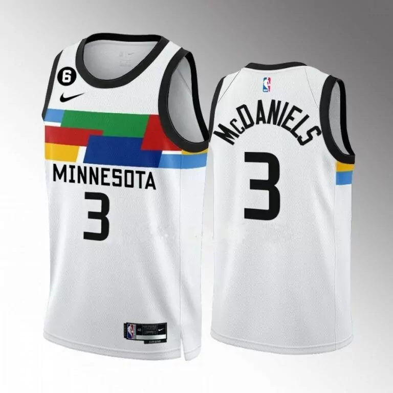 Jaden Mcdaniels 3 Jersey White Minnesota Timberwolves Men Split Design Black Green