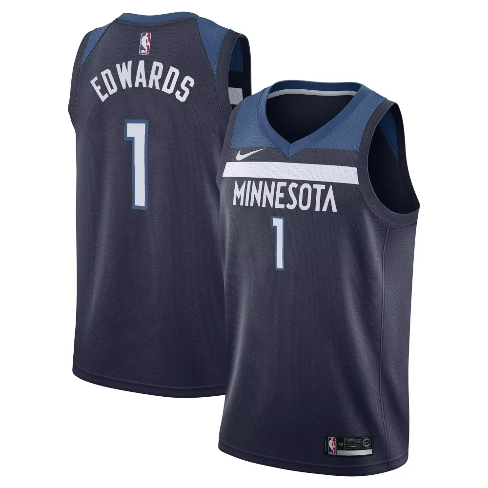 Anthony Edwards 1 Jersey Dark Blue Minnesota Timberwolves Men Light White Grey Icon