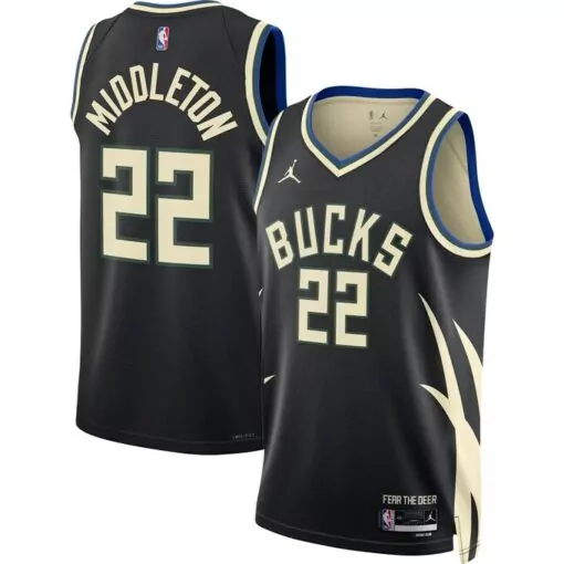 Khris Middleton 22 Bucks Jersey Black Fear Deer Men Cream Blue Unisex