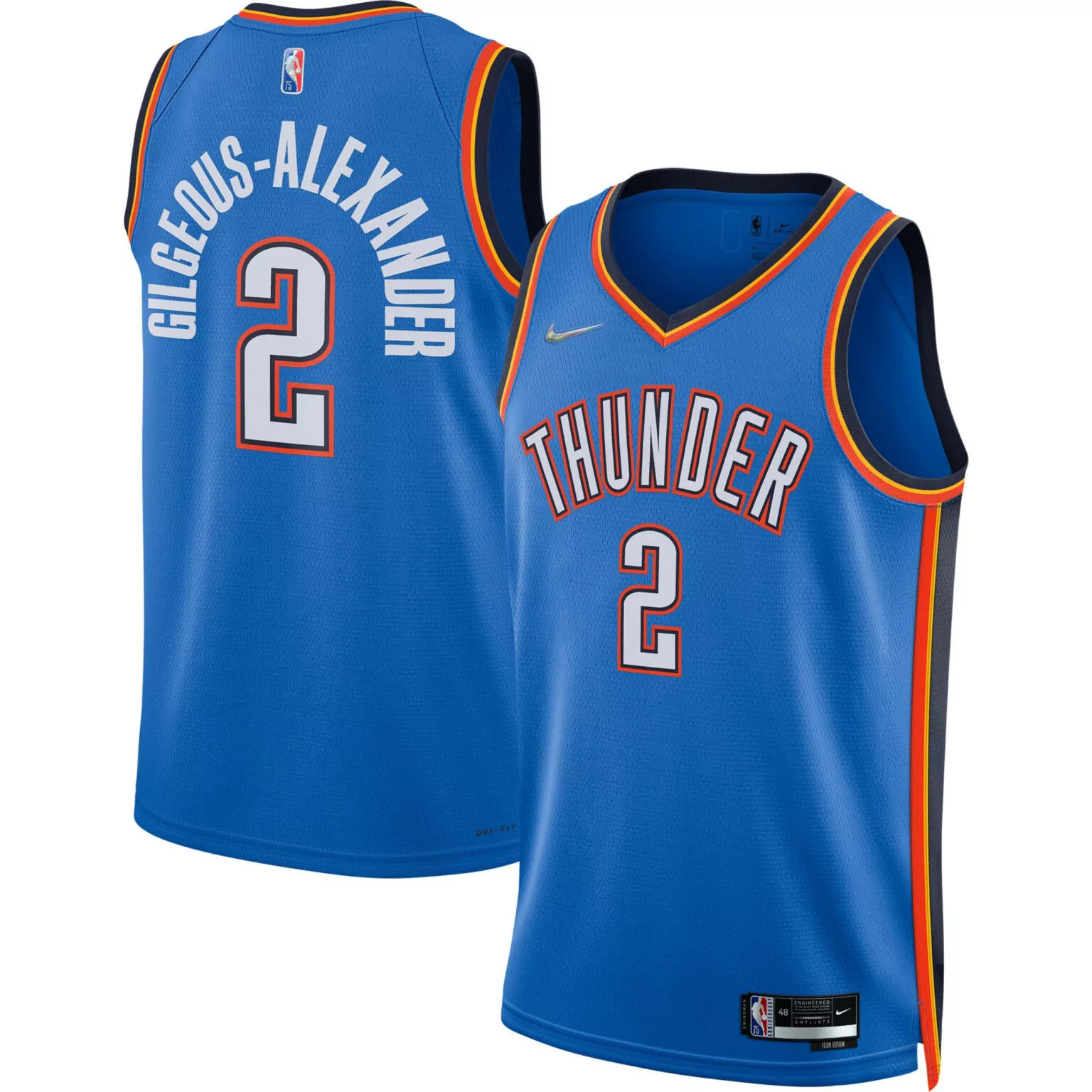 Shai Gilgeousalexander 2 Jersey Blue Oklahoma City Thunder 75TH Anniversary Men Icon Edition