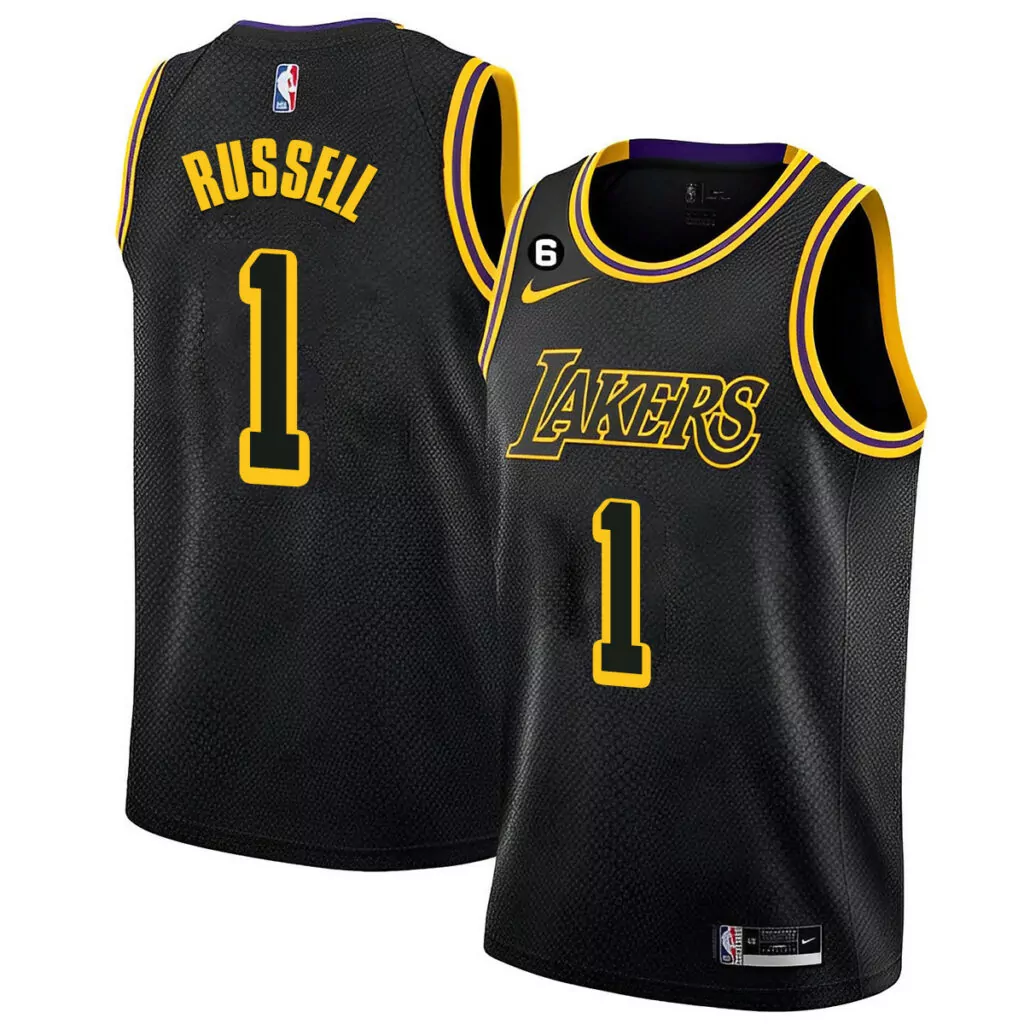 Russell 1 Lakers Jersey Black Tag Men Yellow Purple Collection All Stitched