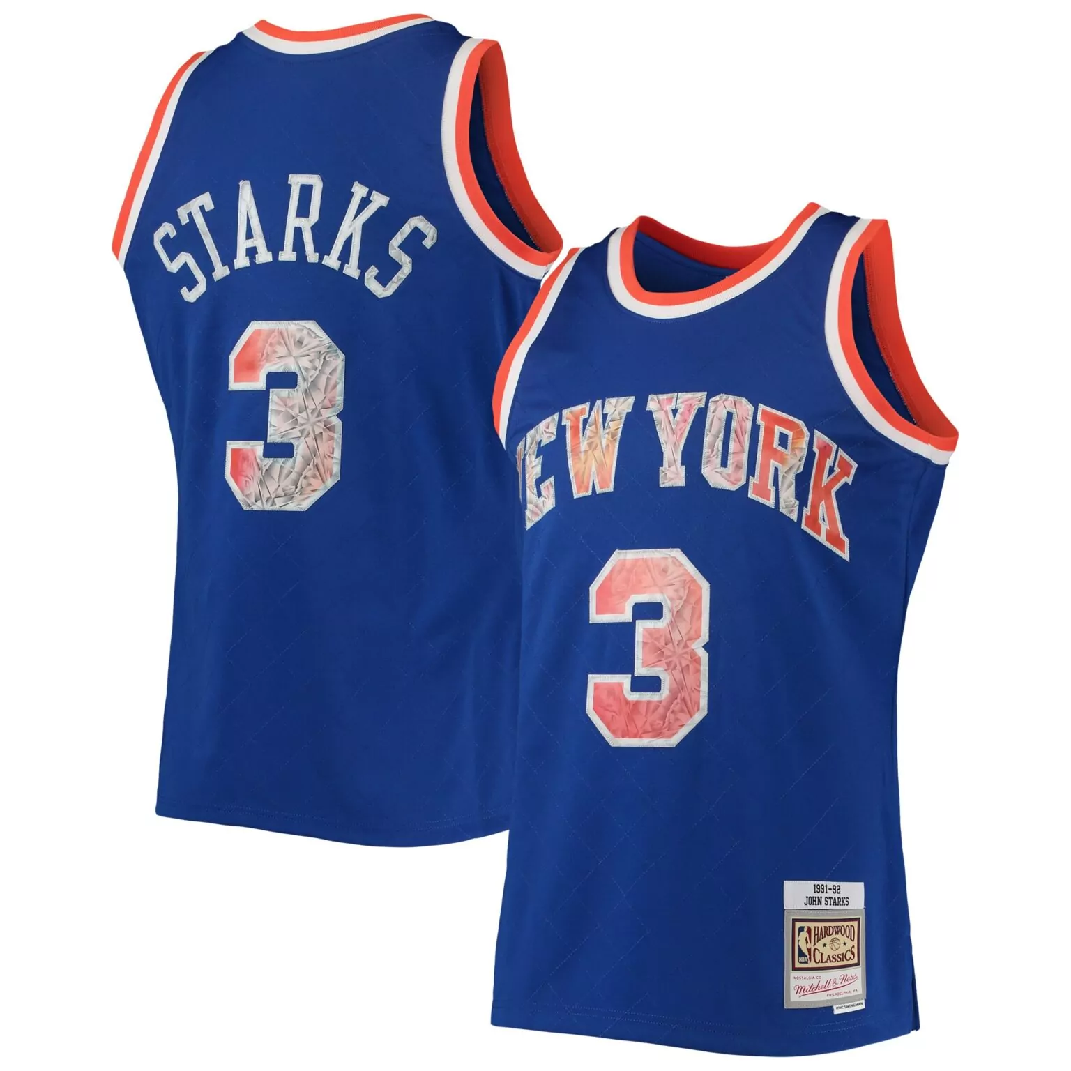 John Starks 3 New York Knicks Jersey Blue 1991-92 Hardwood Classics Men Orange White