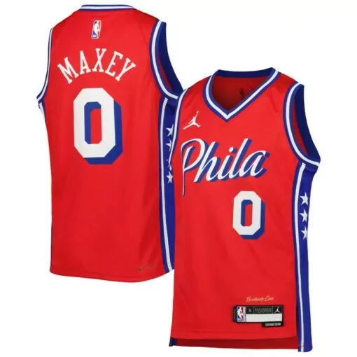 Tyrese Maxey Philadelphia 76ers Jersey Red Men Blue White