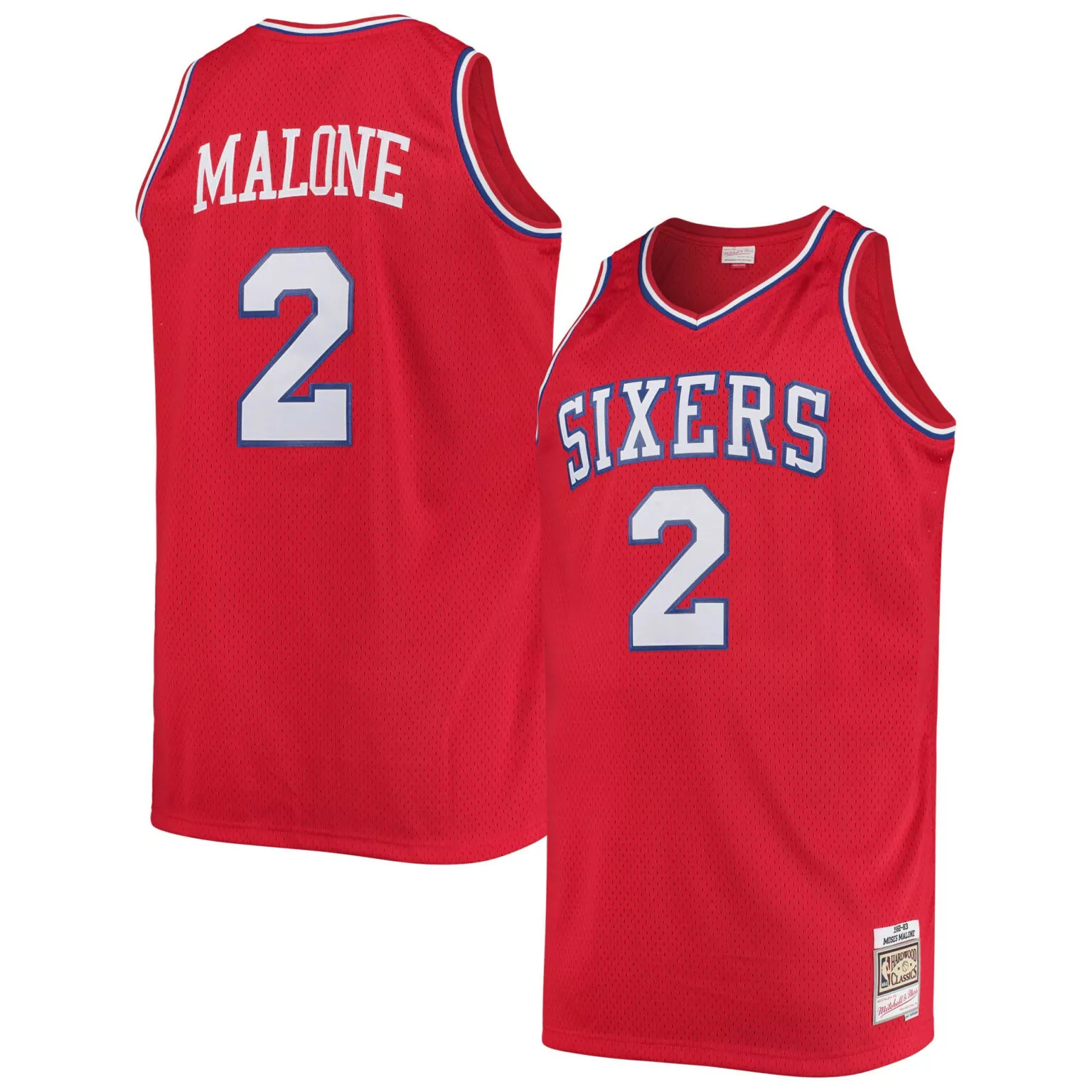 Karl Malone 2 Sixers Jersey Red 1982-83 Moses Hardwood Classics Mitchell Ness Men