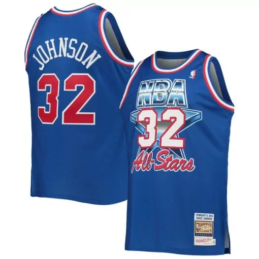 Magic Johnson 32 NBA All-stars Jersey Blue 2004 Men White Red Classics Game
