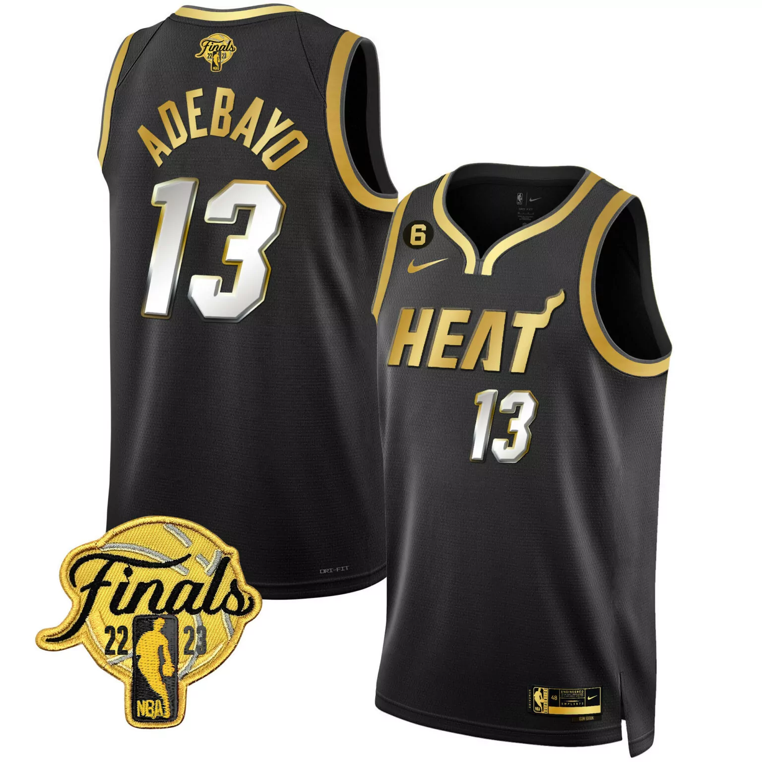 Bam Adebayo 13 Miami Heat Jersey Black 2023 Finals Men Gold Collection All Stitched