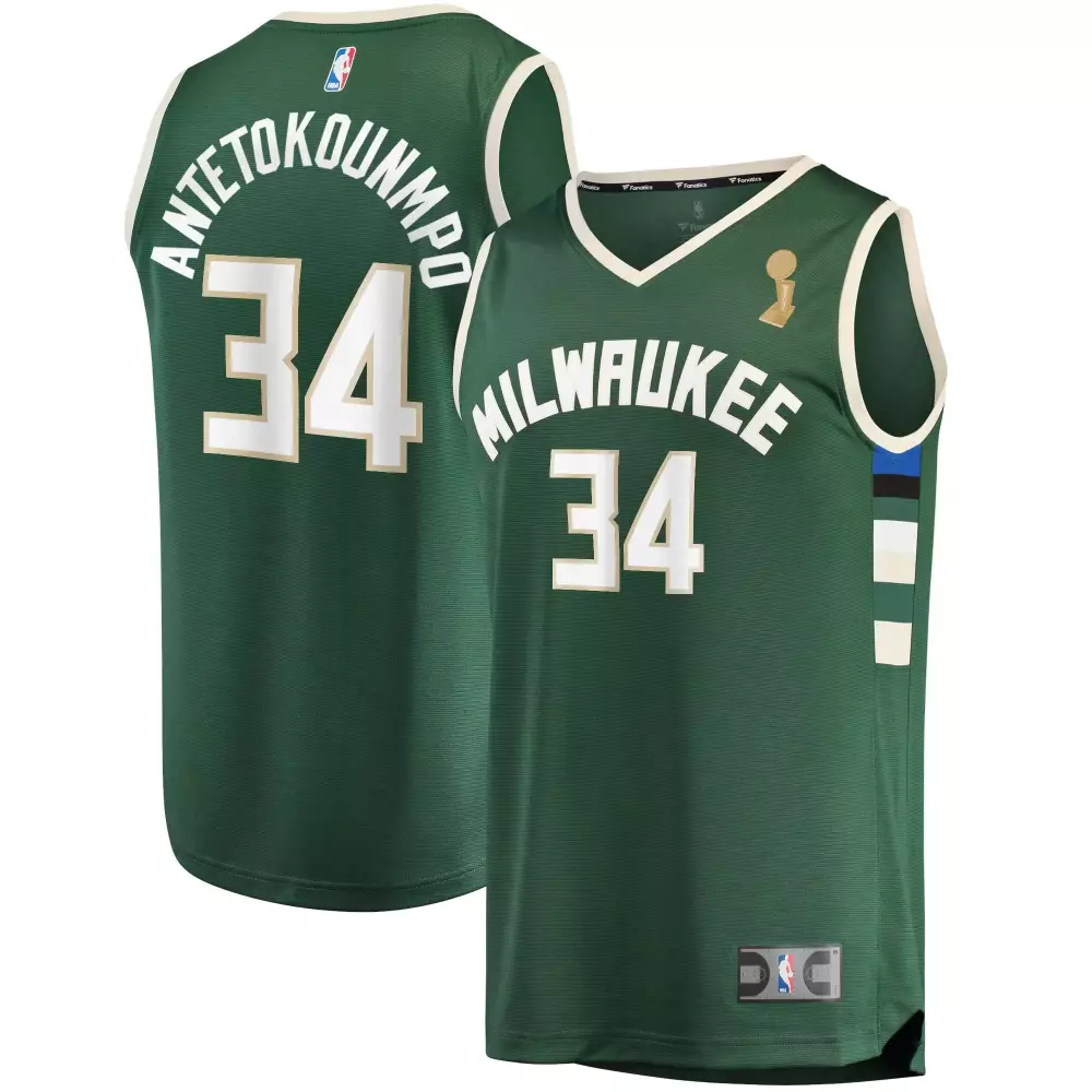 Giannis Antetokounmpo 34 Jersey Green Championship Milwaukee Bucks Fanatics Men White