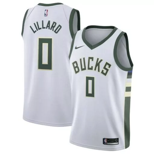 Damian Lillard Bucks Jersey White Men Green Cream Unisex