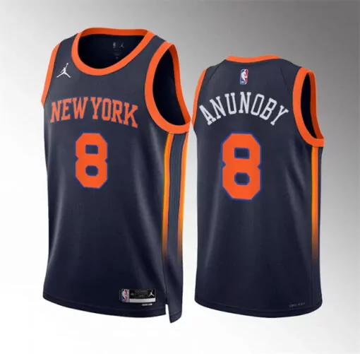 Og Anunoby 8 New York Knicks Jersey Navy Men Orange White Stitched