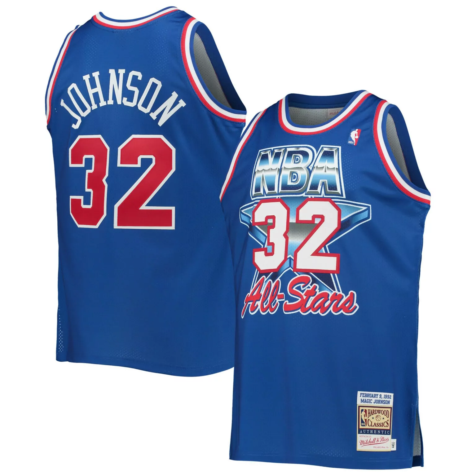 Magic Johnson 32 NBA All-stars Jersey Royal Blue 1992 All-star Game Hardwood Classics Authentic