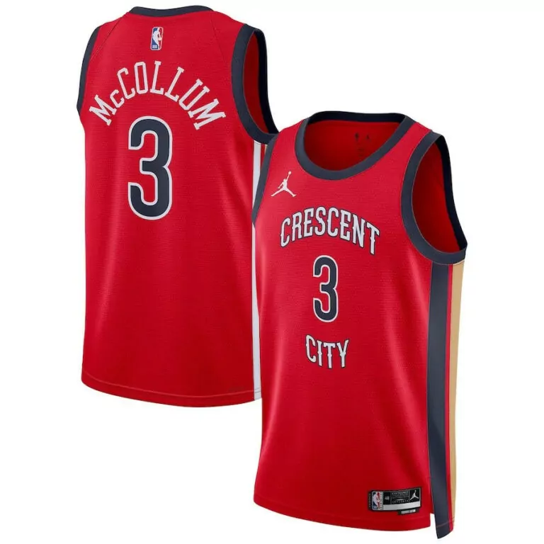 Cj Mccollum 3 Jersey Red New Orleans Pelicans Men City Connect Split Design Navy Blue