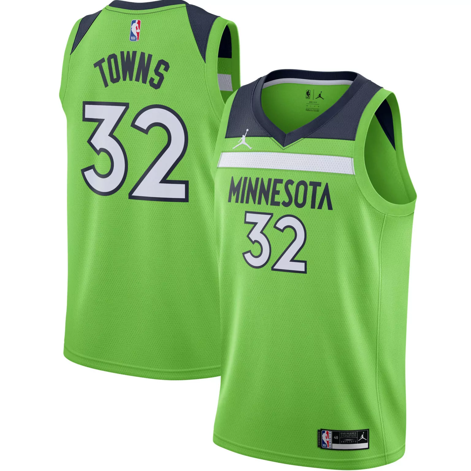 Karl-anthony Towns 32 Jersey Lime Green Minnesota Timberwolves Men Alternate Dark Blue