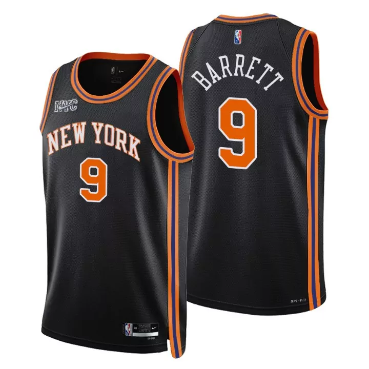 Rj Barrett 9 New York Jersey Black Men Orange Blue