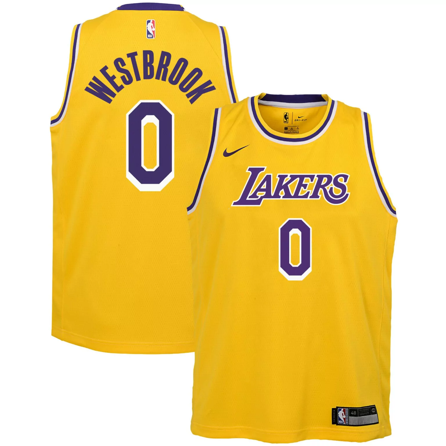 Russell Westbrook Lakers Jersey Yellow Men Purple White Icon