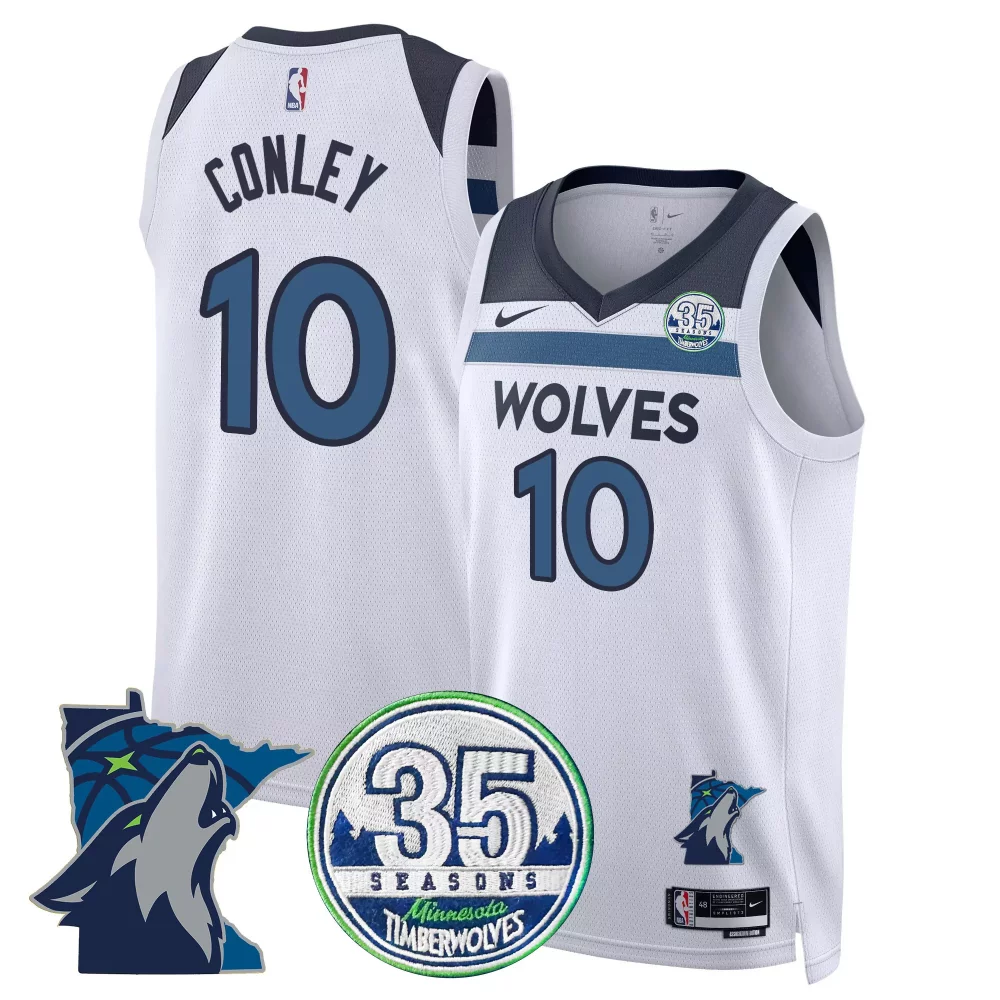 Mike Conley 10 Jersey White 35th Anniversary Minnesota Timberwolves 35 Seasons Men