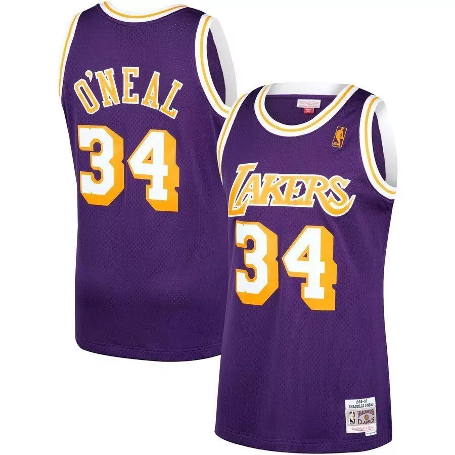 Shaquille Oneal 34 Lakers Jersey Purple 1996-97 O'neal Mitchell Ness Hardwood Classics