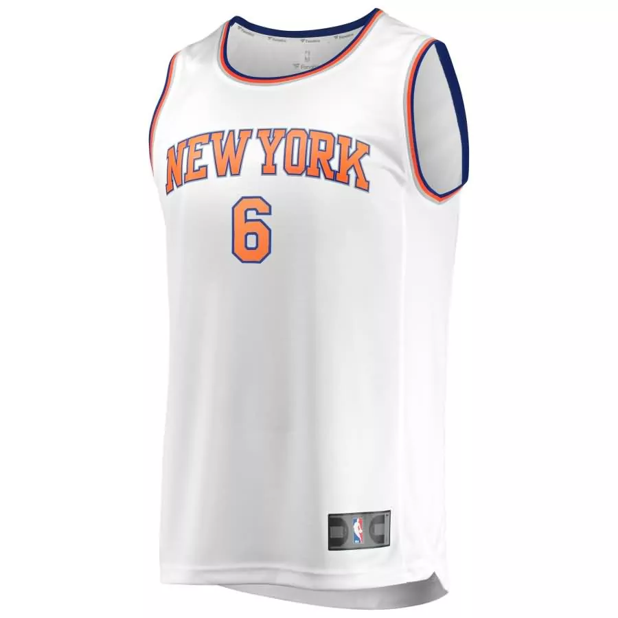 Custom New York Knicks 6 Jersey White Men Orange Blue