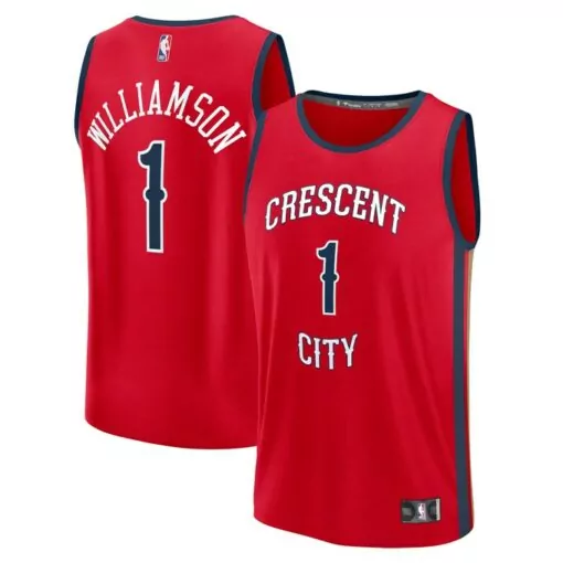 Zion Williamson 1 Jersey Red New Orleans Pelicans Men Navy Blue Gold