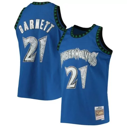 Kevin Garnett 21 Timberwolves Jersey Blue Mitchell Ness Men Green White Classics