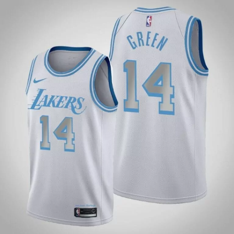Green 14 Lakers Jersey White Men Standard Alternate Light Blue Silver