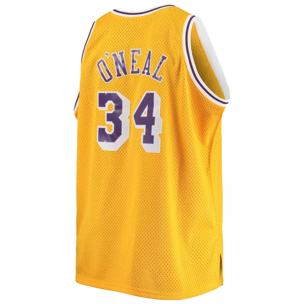 Shaquille Oneal 34 Jersey Yellow Los Angeles Lakers Men Purple White Hardwood Classics