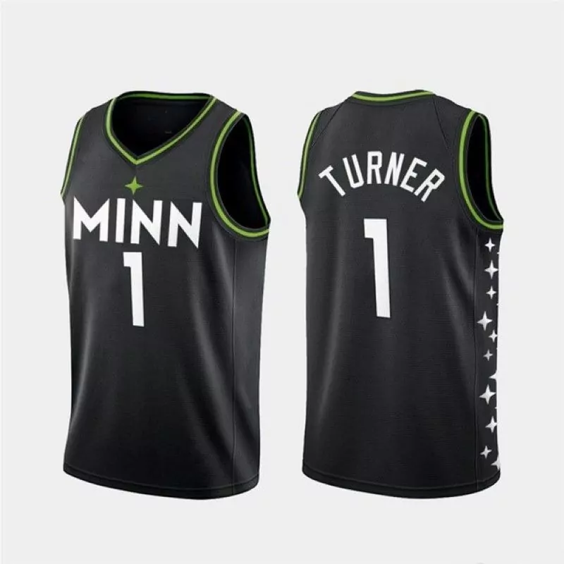 Myles Turner 1 Jersey Black Minnesota Timberwolves Men Green White