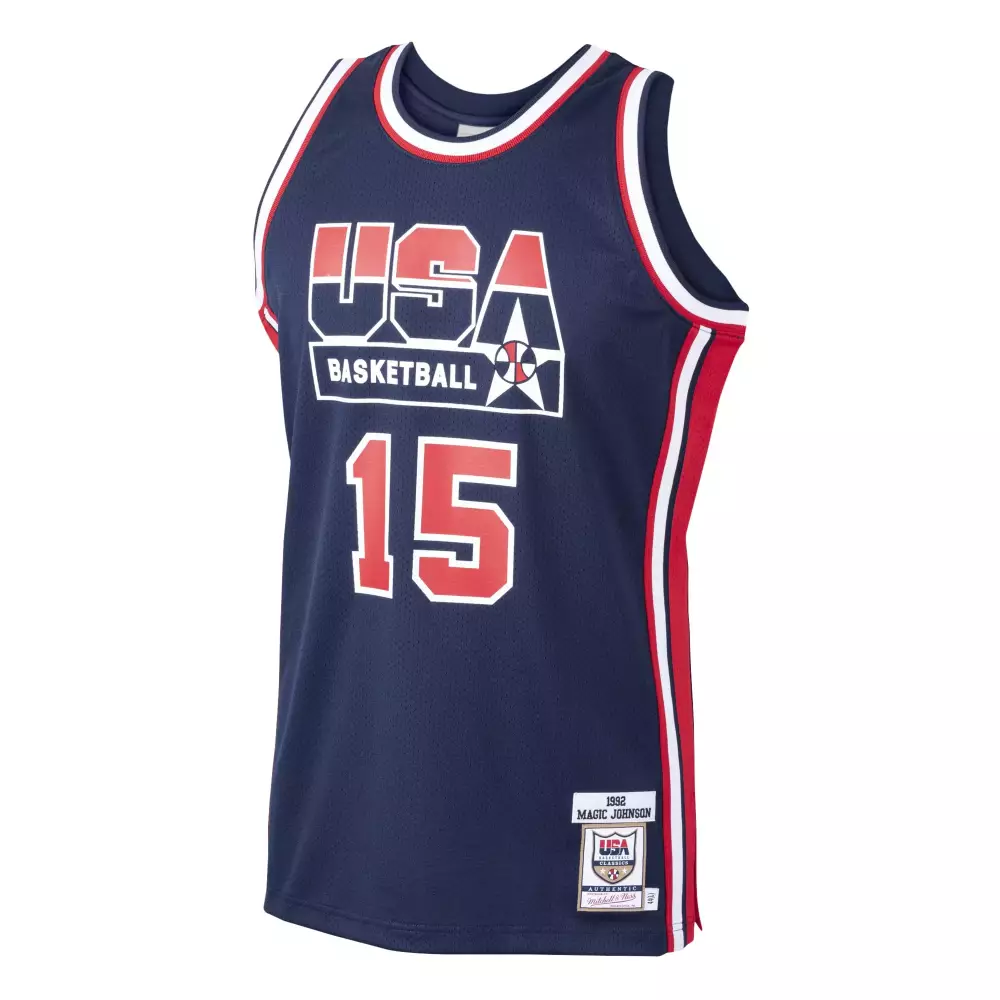Magic Johnson 15 USA Basketball Jersey Navy 1992 Dream Team Classic Men Red White