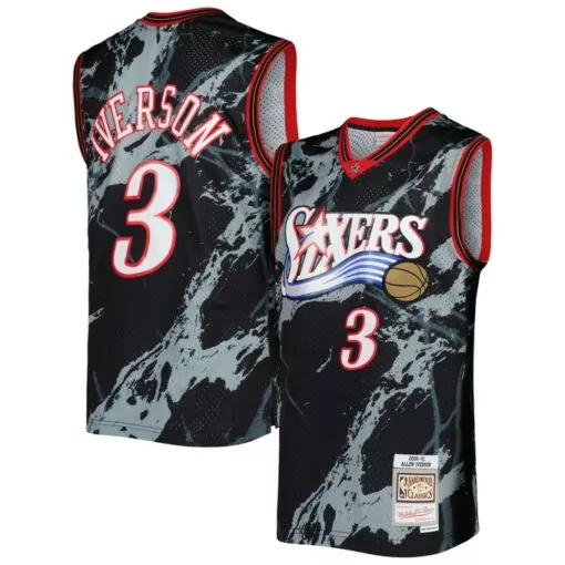 Allen Iverson 3 76ers Jersey Black Mitchell Ness Hardwood Classics Men Split Design