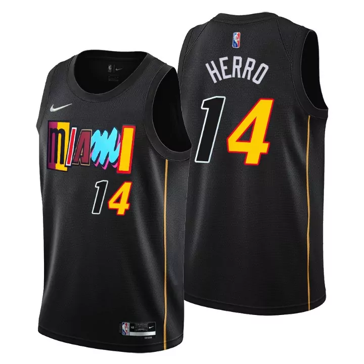 Tyler Herro 14 Miami Heat Jersey Black Men Red Yellow Cyan White