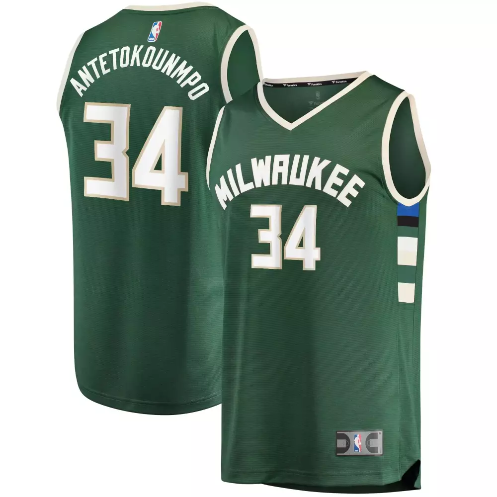 Giannis Antetokounmpo 34 Jersey Green Milwaukee Bucks Men Uniform Cream Blue Black