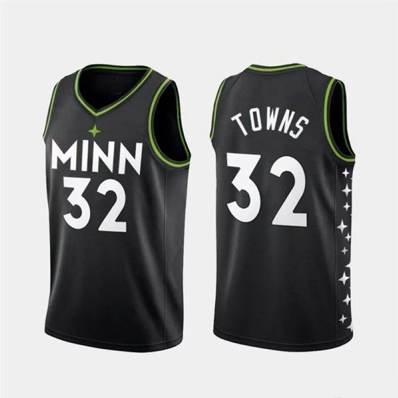 Karl Anthony 32 Jersey Black Minnesota Timberwolves Men White Lime Green