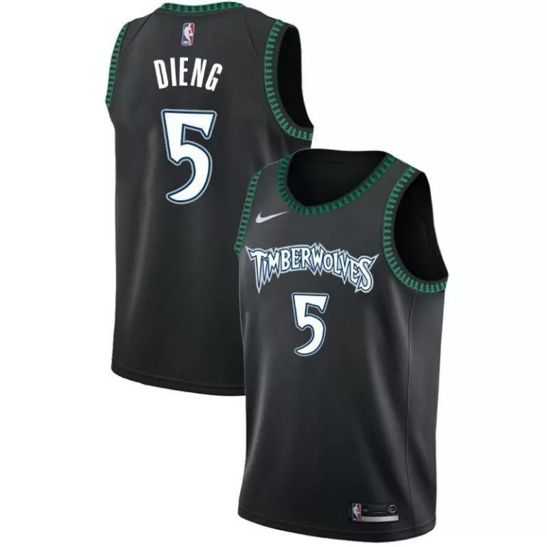 Ousmane Dieng 5 Timberwolves Jersey Black Men Green White