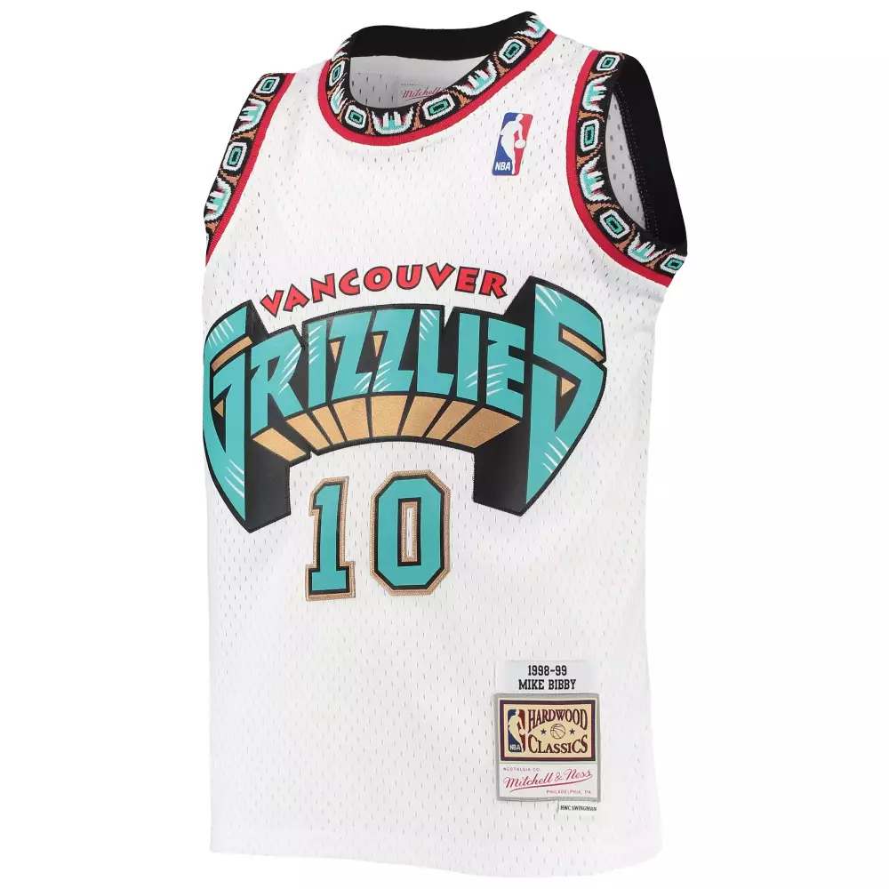 Mike Bibby 10 Vancouver Grizzlies Jersey White 1998-99 Hardwood Classics 1999 Men