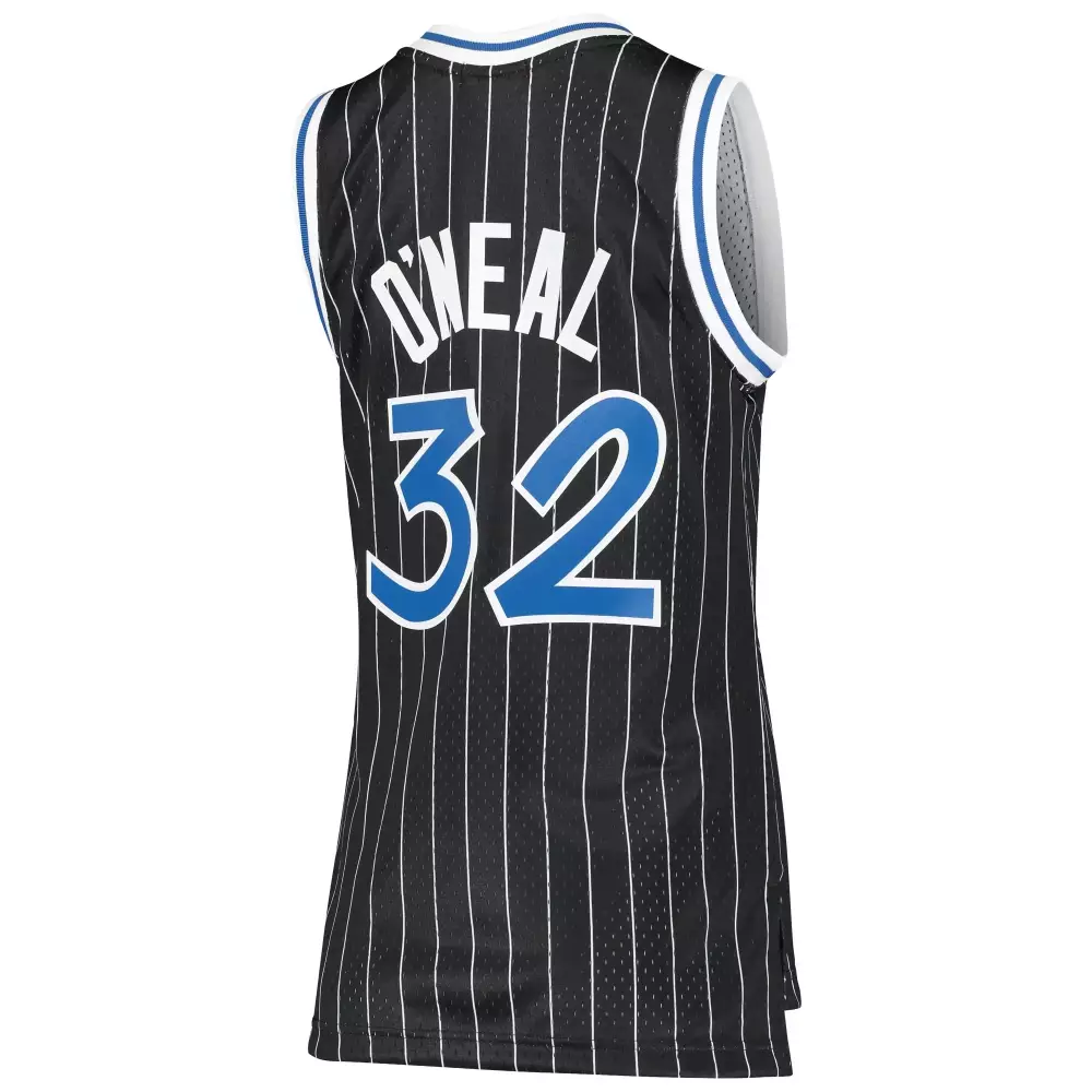 Shaquille Oneal 32 Orlando Magic Jersey Black Men Pinstripe White Blue Hardwood Classics