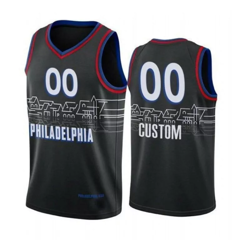 Custom Philadelphia 76ers Jersey Black Men Design Blue Red White Personalized