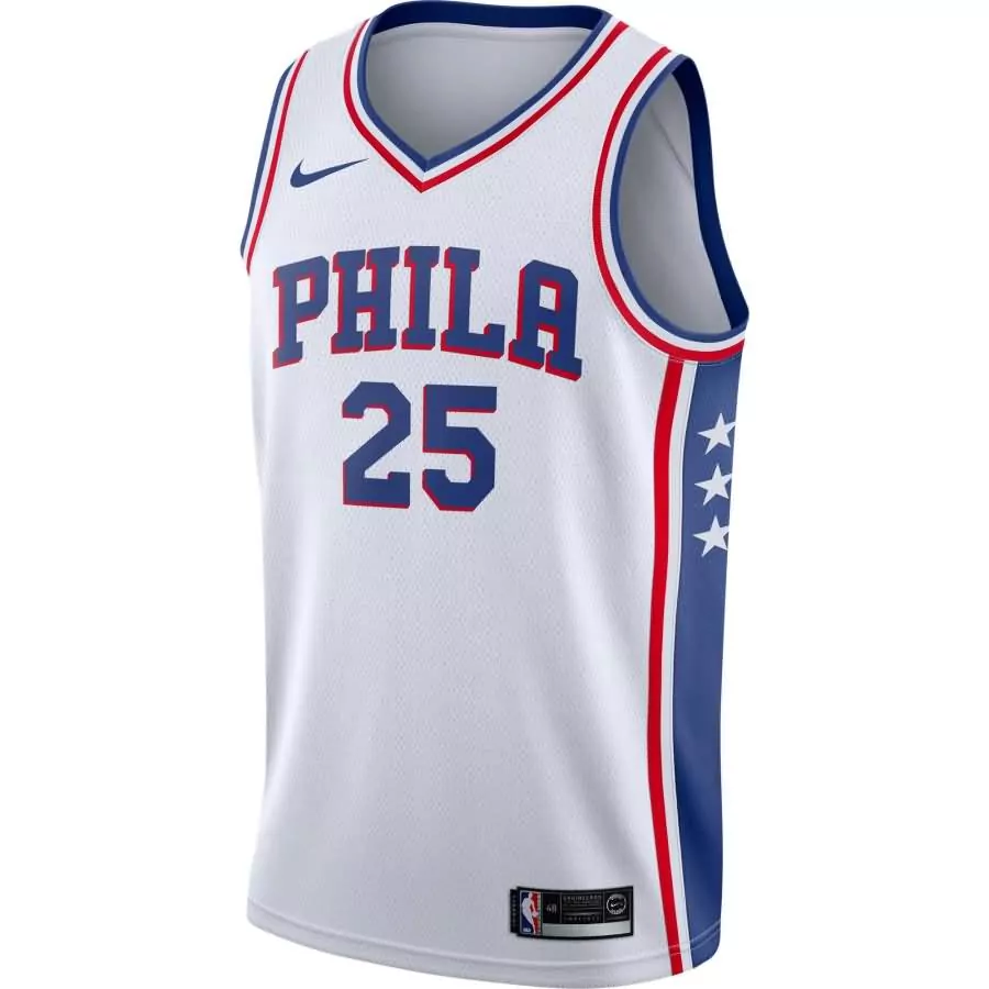 Ben Simmons 25 Philadelphia 76ERS Jersey White Men Blue Red Swingman
