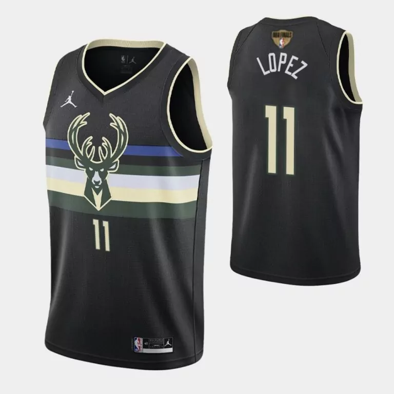 Brook Lopez 11 Milwaukee Bucks Jersey Black Nike NBA Finals 2021 Men Jordan Split Design