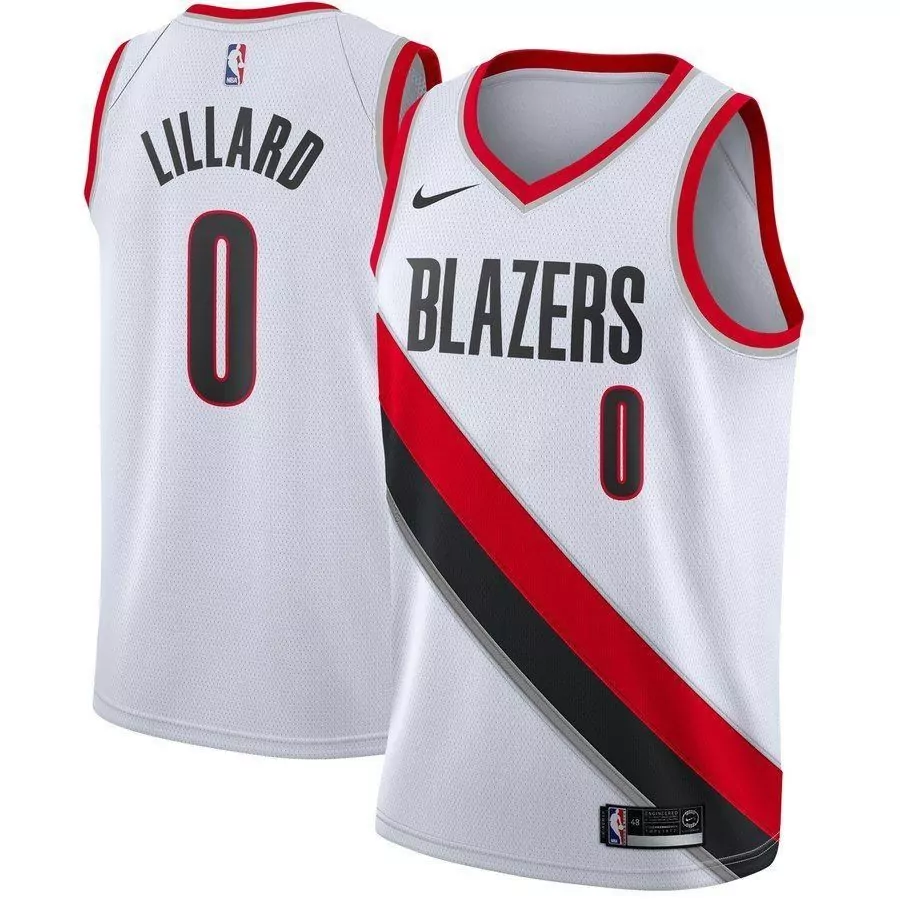 Damian Lillard Blazers Jersey White Men Split Design Red Black Gray